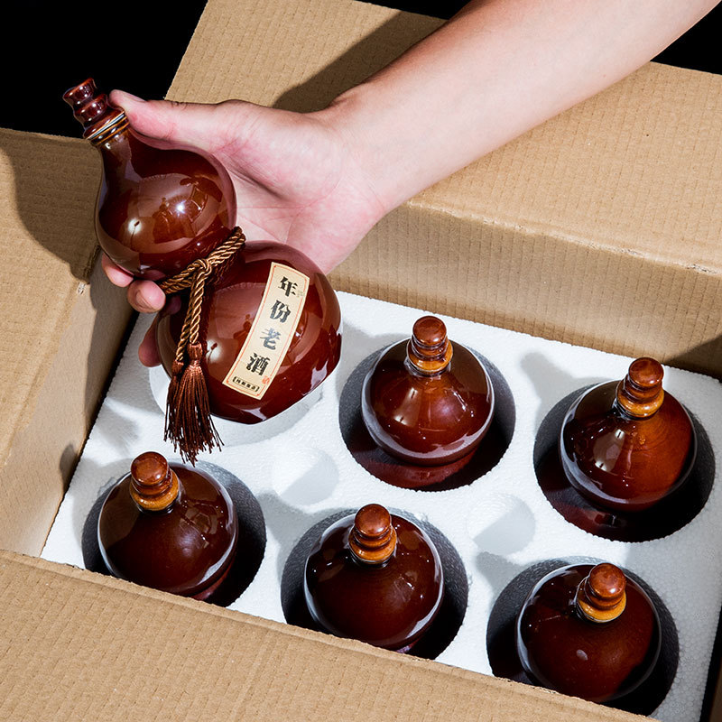 One Jin Ceramic Wine Bottle Gourd Wine Pot Vintage Sealed Wine Jar 500ml Household Cellar Liquor Jar Empty Wine Bottle