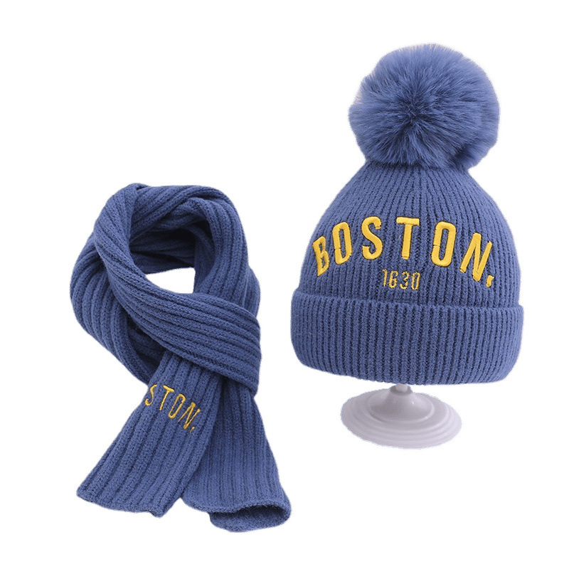 Children's Hat and Scarf Two-Piece Set Knitted Autumn and Winter Cute One-Year-Old Girl Boy Warm Hat Woolen Hat 2 Years Old