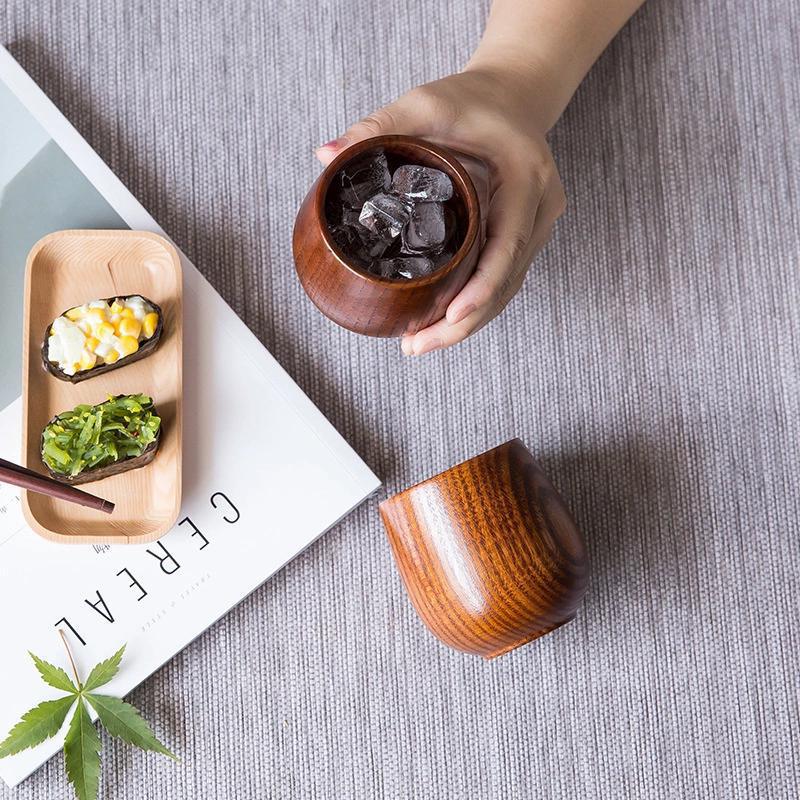 Vintage Jujube Wood Large Belly Cup, Creative Small Wine Cup, Tea Cup, Restaurant Insulated Wooden Cup, Household Wooden Cup with Engraving