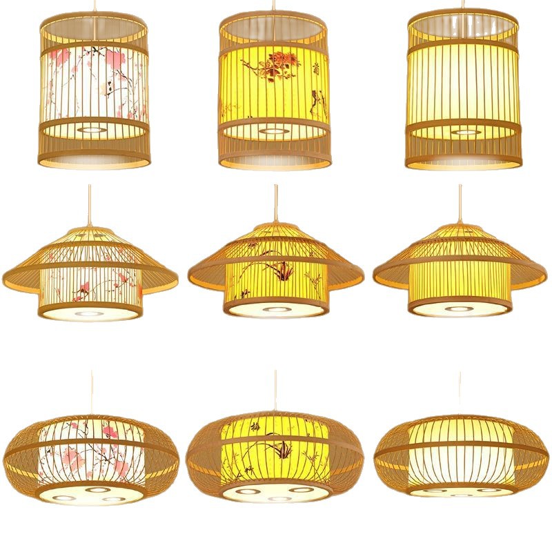 Chinese Bamboo Chandelier Restaurant Shop Hot Pot Restaurant Homestay Tea Room Commercial Catering Hotel Box with Spotlight Lamps