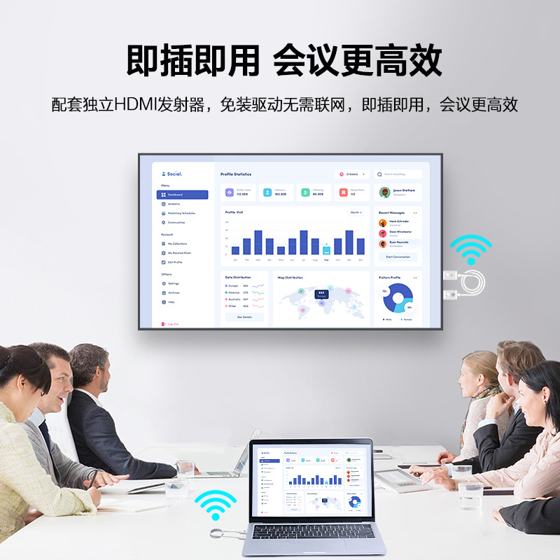 Wireless HDMI Screen Projector Point-To-Point Wireless Transmission Suitable for Computer and Mobile Phone Same-Screen Conference Tv