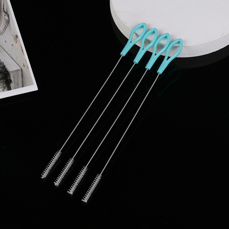 304 Stainless Steel Nylon Handle Straw Brush Baby Bottle Straw Brush Spiral Nylon Soft Bristle Cleaning Brush Individually Packaged