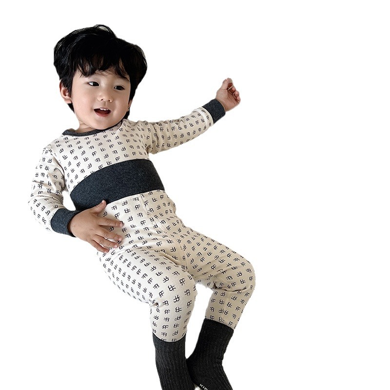 Baby's High Waist Belly Protecting Autumn Clothes Autumn Trousers Boneless Children's Underwear suit Cotton Thick Boys' Baby's Autumn and Winter Pajamas