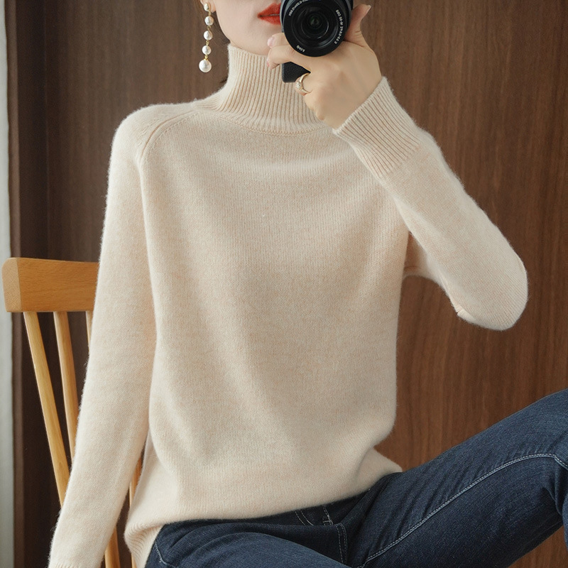 Sweater Women's Autumn and Winter New Turtleneck Sweater Women's Loose Pullover Knitted Sweater Women's Cross-Shoulder Knitted Sweater