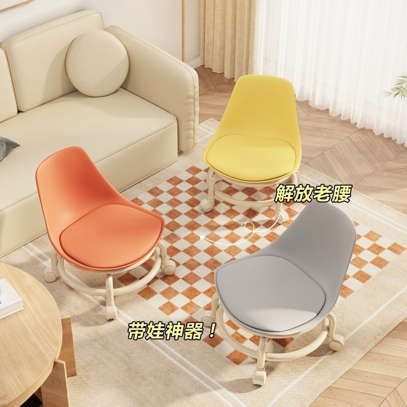 Children's Backrest Stool with Universal Wheel for Learning Lazy Household Roller Skating Beautiful Sewed Small Chair Cyber Celebrity Bench Small Low Stool