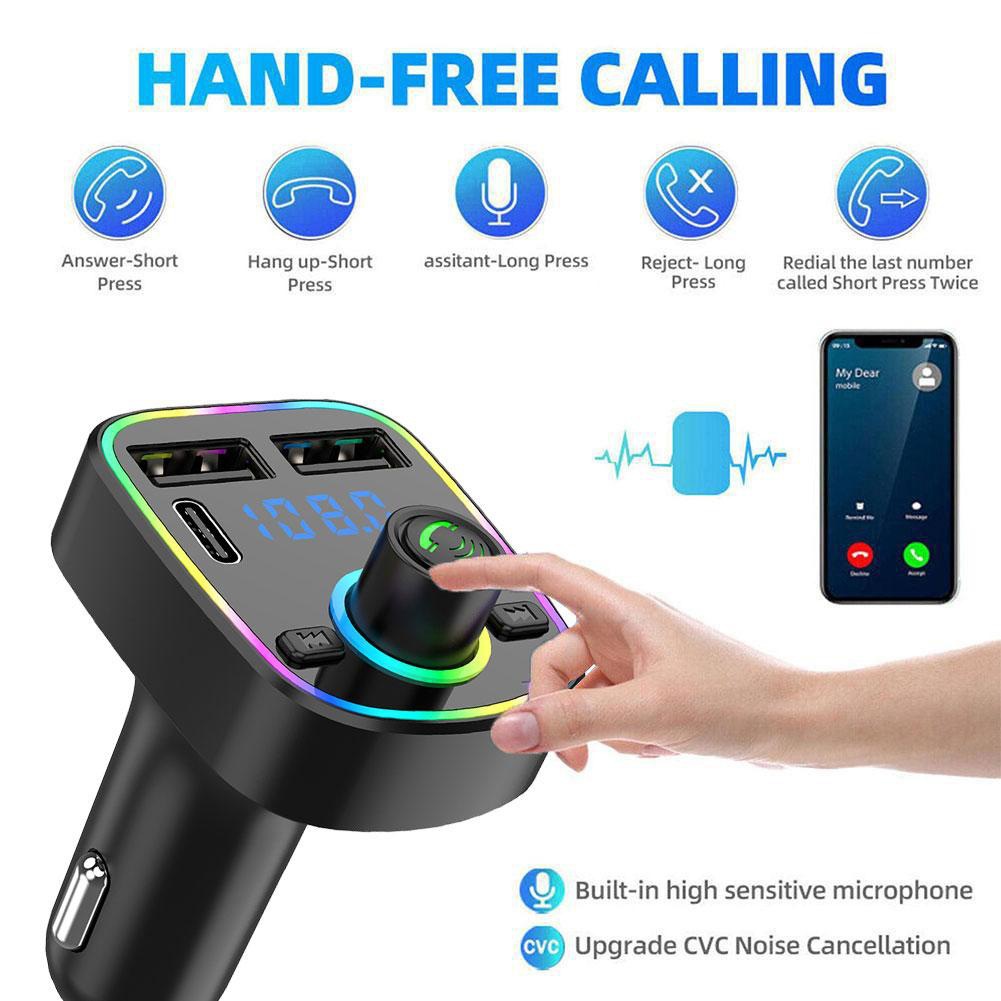 Car Bluetooth Hands-Free Mp3 Music Player Car Fm Transmitter with Type-C Port Car Charger Source Factory