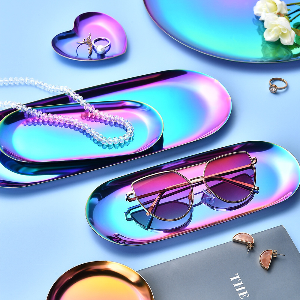 Stainless Steel Rust Alcohol Tray Oval Jewelry Plate Dim Sum Candle Plate Extra Large Storage Plate Nordic Style