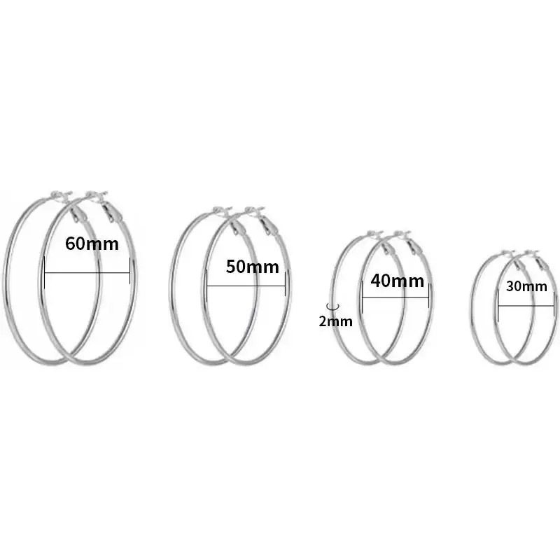 European and American Stainless Steel 316L Large Hoop Earrings Exaggerated Plain Hoop Coil Simple Ear Hoop Earrings Spring Shrimp Bow Buckle