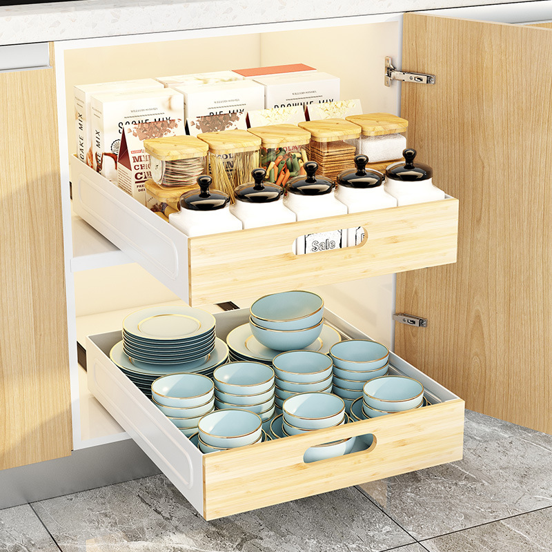 Drawer Basket Kitchen Cabinet Built-in Dishes and Tableware Seasoning Storage Rack Cookware Dishes and Dishes Storage Basket