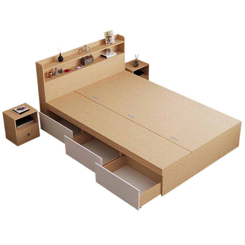 Modern Minimalist Rental High Box Storage Bed Double Bed 1.68m with Drawer Storage Single Bed for Small Spaces