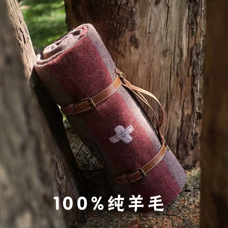 Foreign Trade 100% Wool Swiss Wool Blanket Outdoor Camping Style Single Blanket Warm and Cold-Proof Outdoor Camping Style Blanket