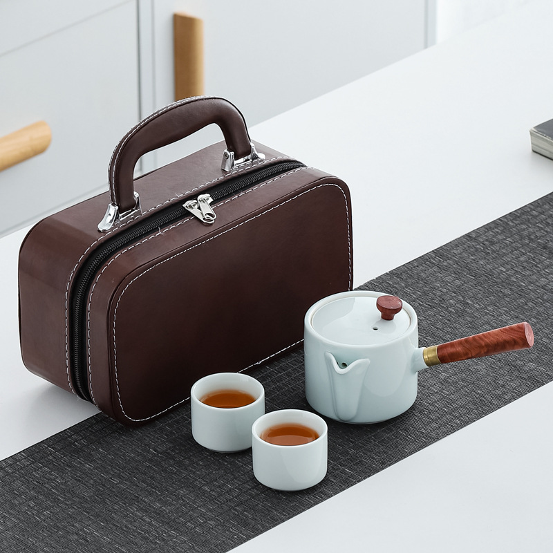 Yingqing Kung Fu Tea Set Ceramic Side Handle Pot Travel Tea Set Teapot Bank Real Estate Company Business Gift