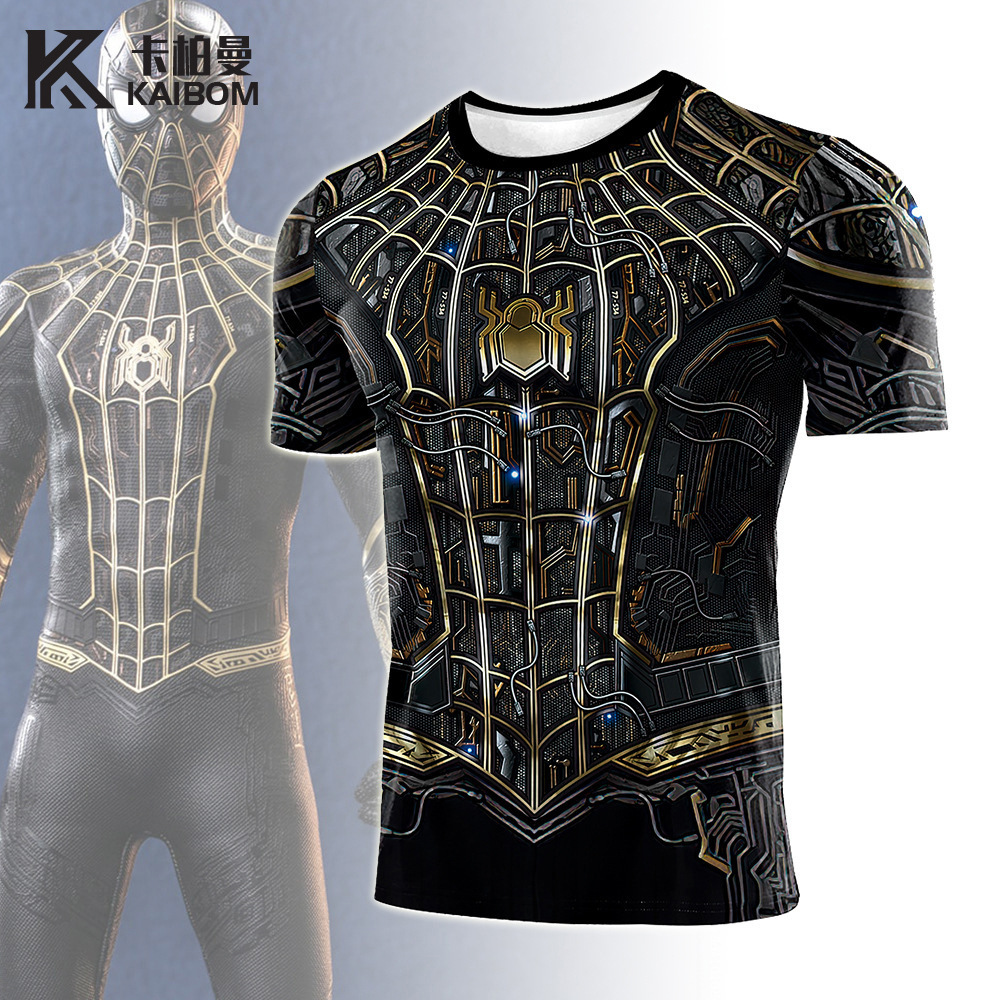 2025 кросс-бодер новая модель Marvel футболка с коротким рукавом черно-золотая быстросохнущая спортивная одежда