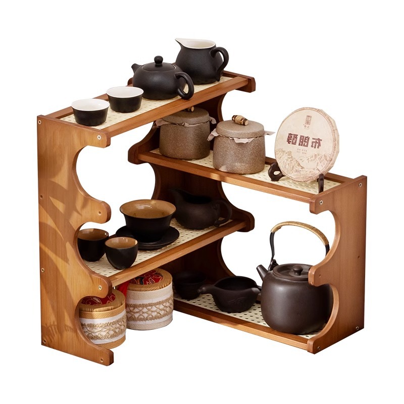 New Chinese Style Desktop Display Rack Ornament Storage Rack Modern Small Tea Rack Tea Set Storage Rack Cup Holder Storage Rack