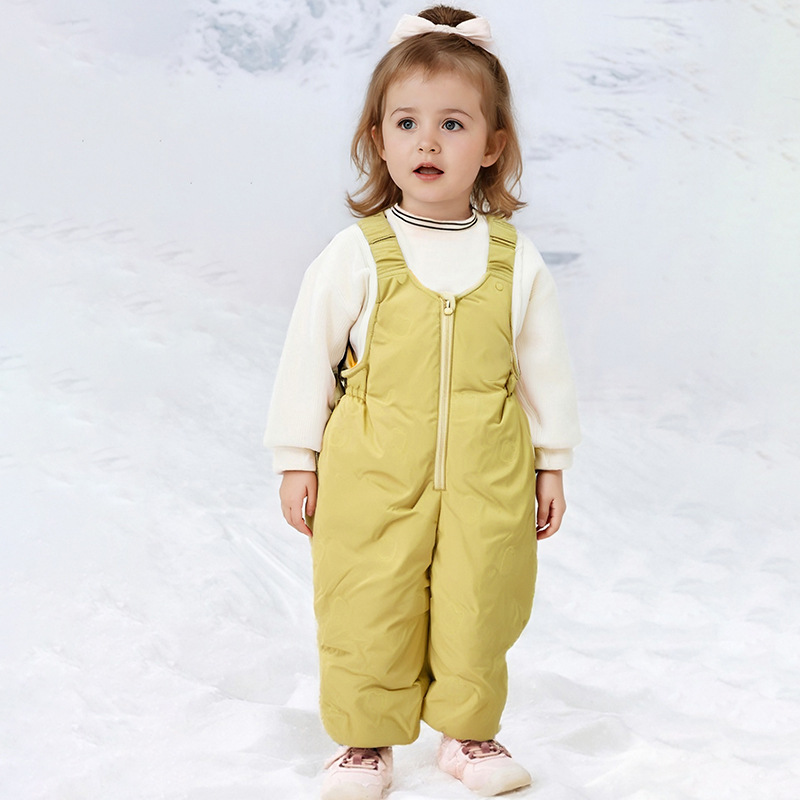 Children's down Overalls for Boys and Girls, Warm Jumpsuits, Baby Thickeneded Outer Wear down Pants, 2025 Winter New Style
