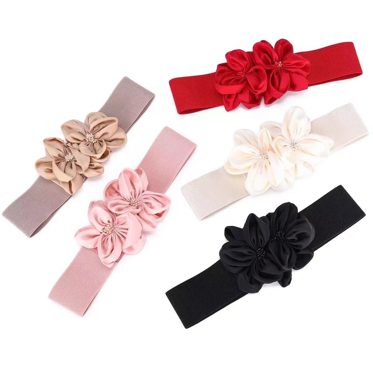 Новая мода двойной цветок украшенный платье туника свитер платье юбка пояс черный универсальный молодежный