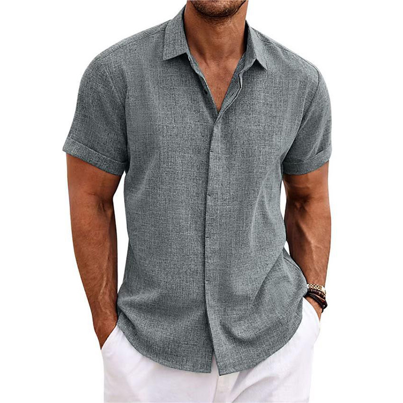 Men's Linen Short-sleeved T-shirt Loose T-shirt Solid Color Short-sleeved Cotton Linen Shirt Men's Beach plus size Men's Short-sleeved Shirt