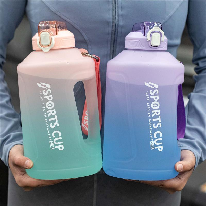 Net red ton barrel super large capacity plastic water cup sports fitness frosted kettle gradient portable summer cup