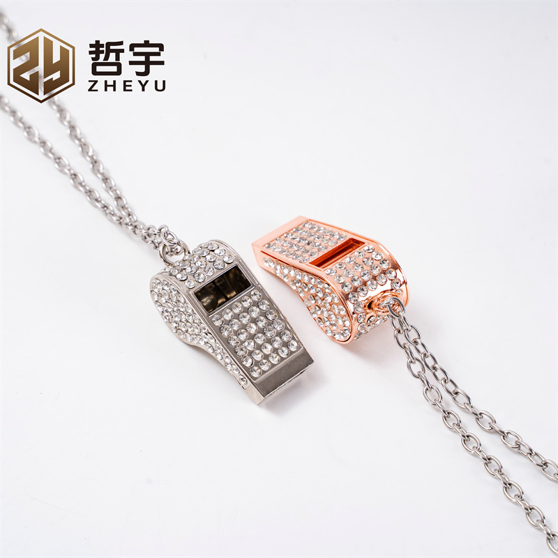 Zinc alloy metal diamond whistle does not match stainless steel jewelry chain couple jewelry pendant outdoor distress whistle