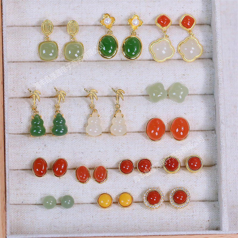 Новые серьги с ушными крючками из серебра S925, серьги с инкрустацией натуральным нефритом, серьги из Наньхун и нефрита Хэтиан