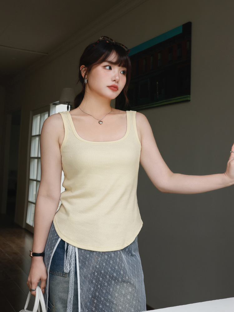 Slimming Large U-Neck Knitted Inner Camisole Women's Large Size Fat mm Covering Side Breasts Curved Short Bottoming Shirt 62861