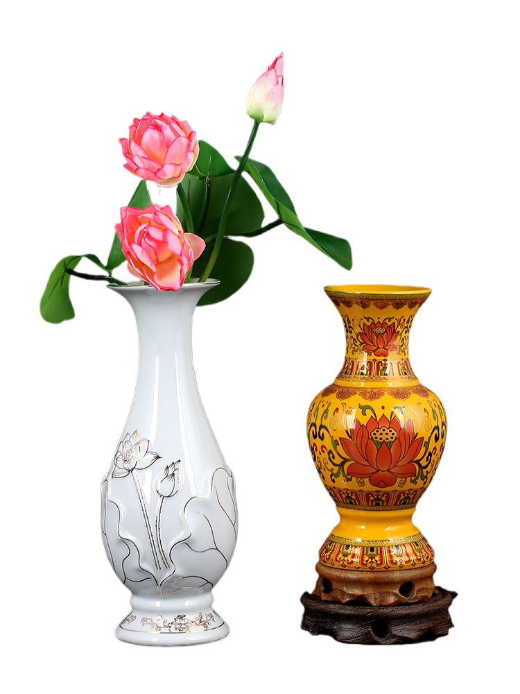 Ceramic Living Room Buddha Vase Guanyin Water Purification Bottle Lotus Vase Home Decoration Buddha Front Flower Vase Generation Simple Vase