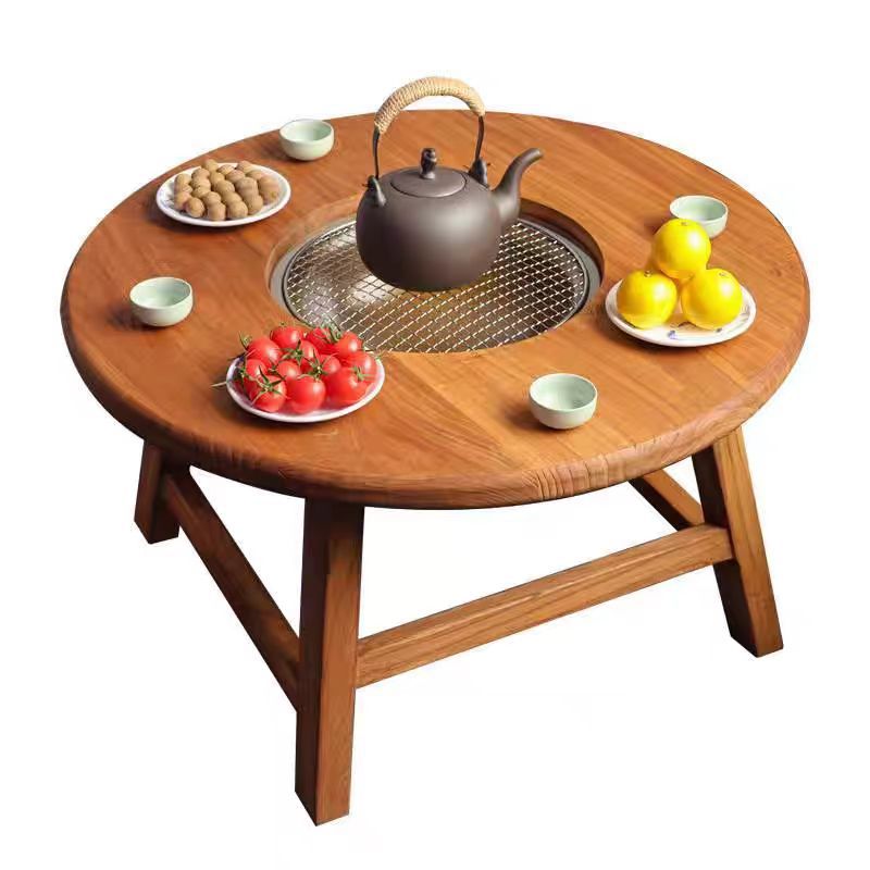 Spot Old Elm Stove Tea Table Solid Wood Round Ice Tea Table Home Balcony Hot Pot Table and Chairs Outdoor Stove Table