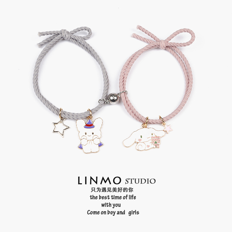 Melody Culomi Couple Bracelet Pair for Boyfriend Small Leather Case Best Friend Magnet Attraction Bracelet Headband Women