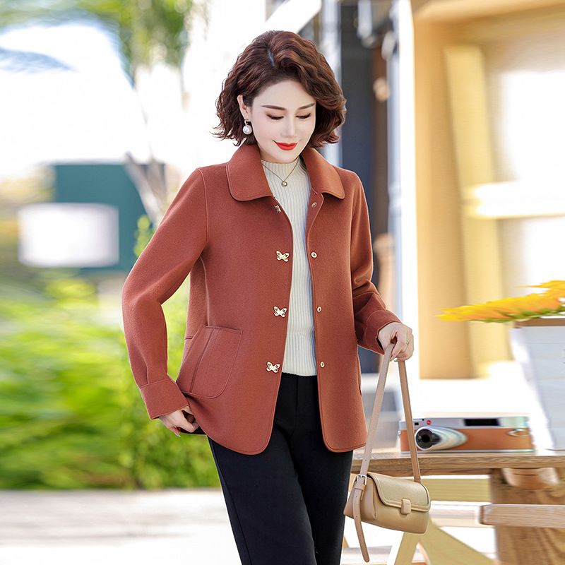 Qiao Yaying Young Mother's Short Top Solid Color Small Lapel Elegant plus size Middle-aged and Elderly Women's Small Coat