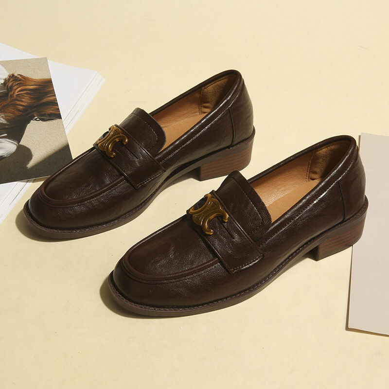 Arc de Triomphe Genuine Leather Loafers Women's Spring and Autumn 2024 New British Style Chunky Heel Retro Small Leather Shoes Commuter Single-layer Shoes for Women