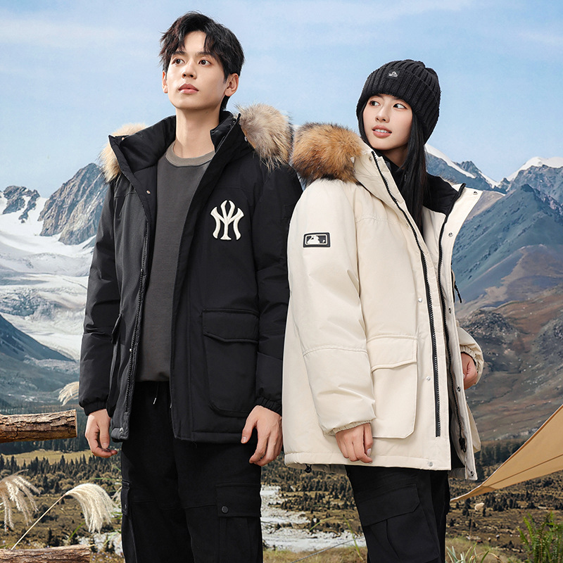 Пуховик с искусственным меховым воротником для мужчин и женщин, стиль для пар, уличный спорт, рабочая одежда, модный бренд, кросс-бодерный пуховик 2402