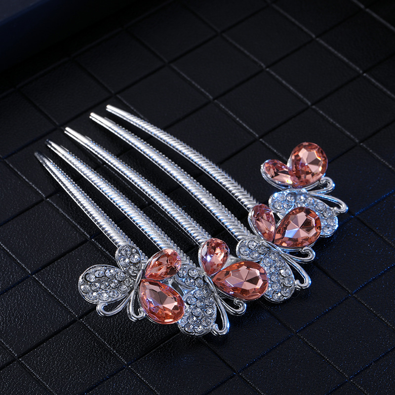 Alloy color rhinestone insert comb hair comb Korean new style hair accessories Crystal five-tooth comb plate hairpin ponytail hair fork wholesale
