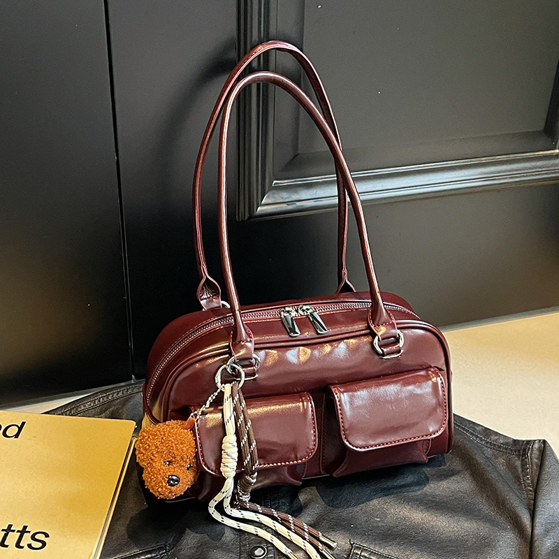 Women's Bag Underarm Bag 2024 New Style Retro Large Capacity Double Pocket Portable Shoulder Bag High-end Tok Bowling Bag