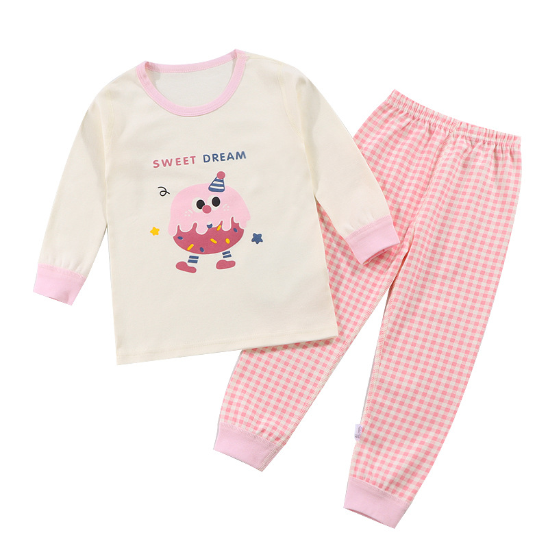 Children's Korean-style Boneless Underwear Autumn and Winter Cartoon Cotton Home Clothes Baby Pajamas Autumn Clothes Autumn Pants suit