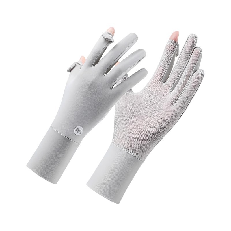 Long M standard gloves ice silk sunscreen riding gloves summer non-slip silicone finger leakage outdoor sunscreen gloves