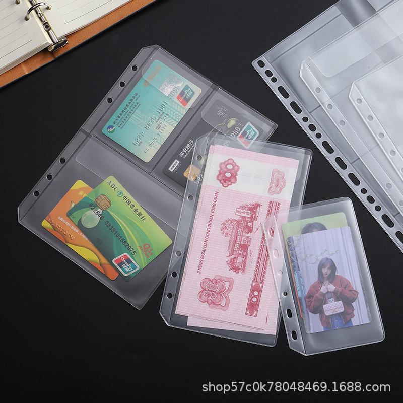 A5A6A7B5 Bills Storage Bag Standard Loose-leaf 6-hole Zipper Bag Cash PVC Loose-leaf Clear Storage Bag