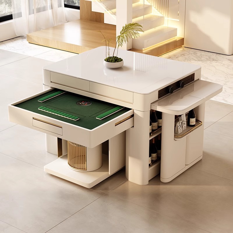 Mahjong table dining table integrated dual-purpose rock plate island table dining table retractable automatic motor linen multifunctional simple