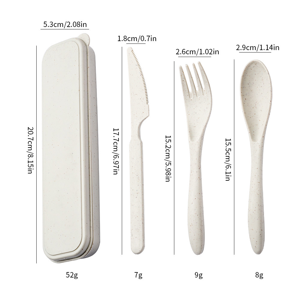 Cross-border Amazon Outdoor Camping Portable Knife, Fork and Spoon Tableware suit Black Wheat Straw Tableware Three-piece Set
