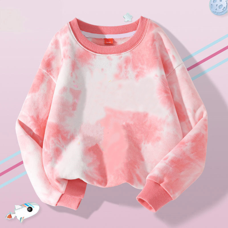 2025 Spring and Autumn New Children's Clothing Children's Cute Tie-Dye Easiest for Match Sweaters Men's and Women's Baby Tops Fashionable Round Neck