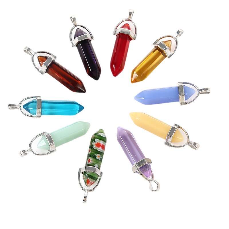 Amazon hot selling hexagonal column bullet pendant accessories glass necklace foreign trade hot selling jewelry wholesale