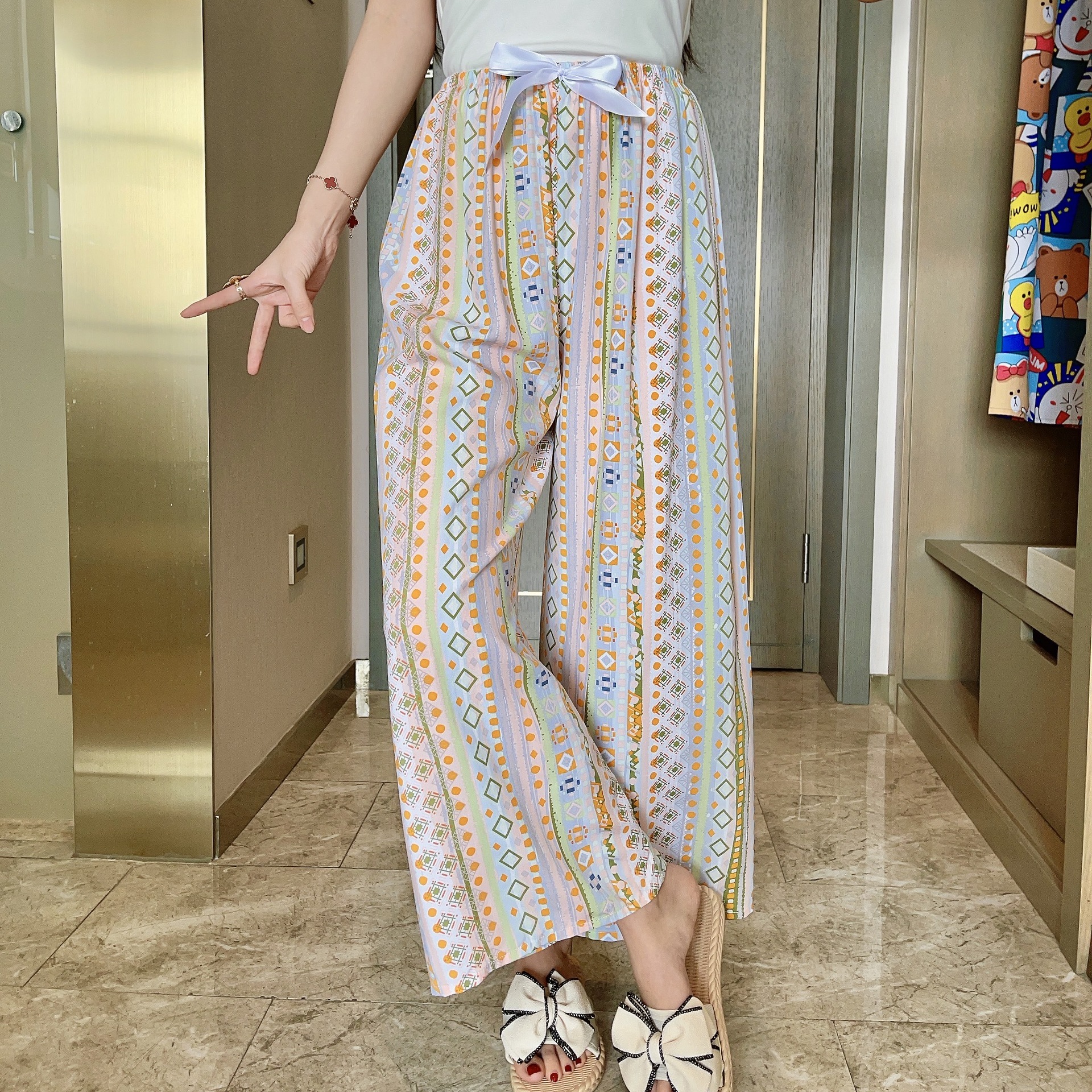 Cotton Silk Pajama Pants Women's Summer plus size Slim-fit Thin Artificial Cotton Outer Wearable Household Loose Casual Pants