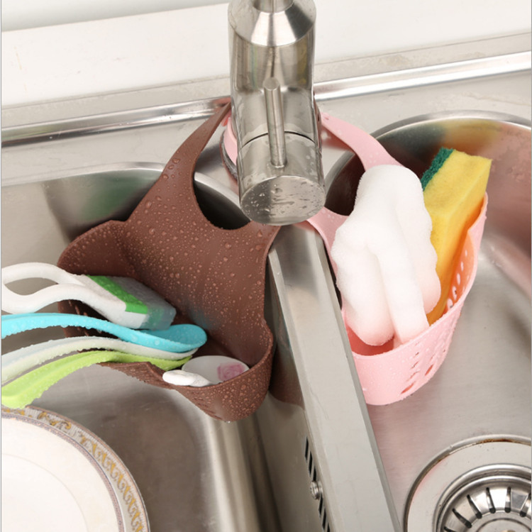 Creative adjustable snap-on sink storage hanging basket kitchen storage rack faucet sponge drain hanging bag