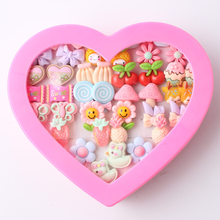 Korean version of children's painless ear clip girls' ear clip earrings peach heart 20 pairs of fake earrings ear clip wholesale