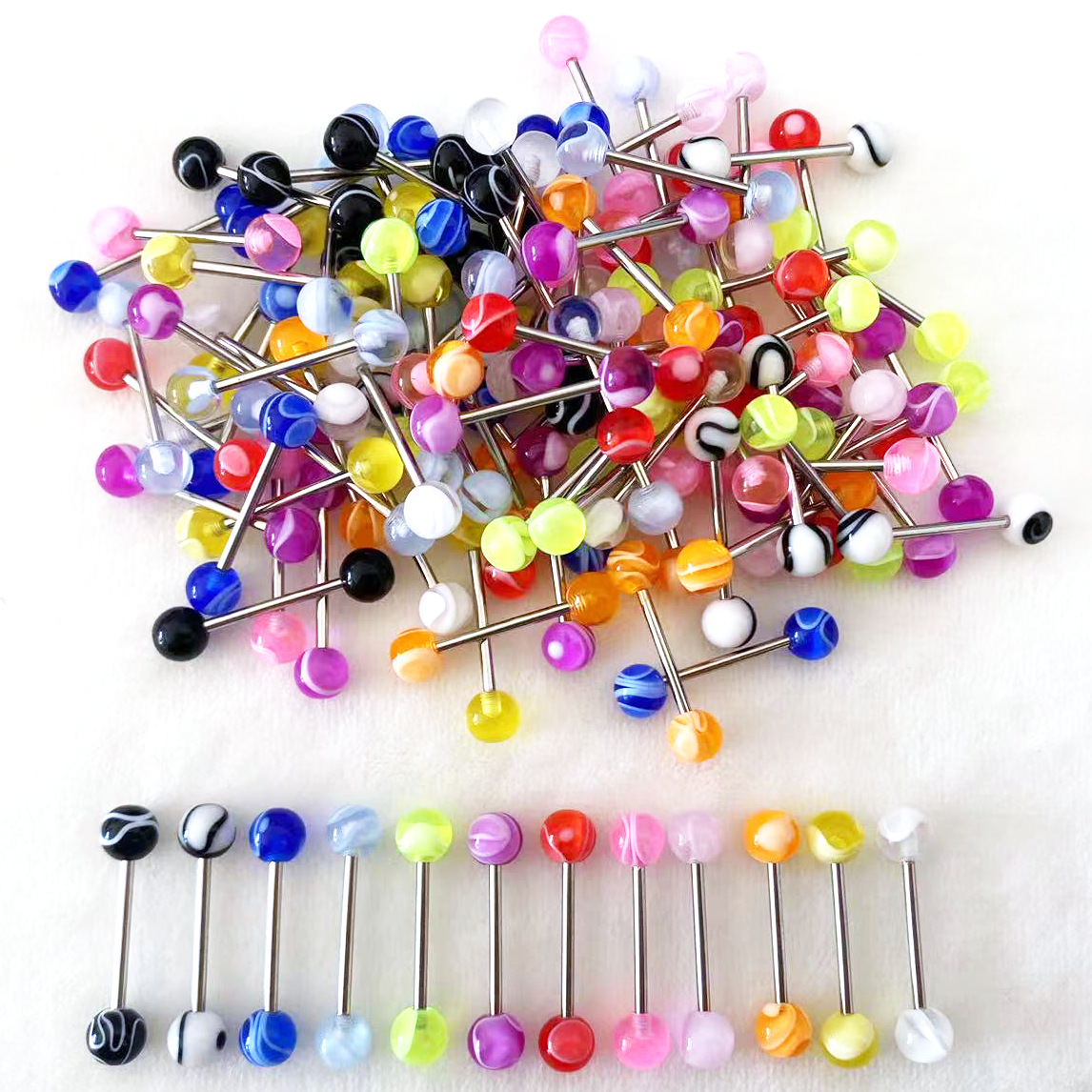 Кросс-бордерные горячие продажи, мраморные пирсинги для языка, персонализированные украшения для пирсинга