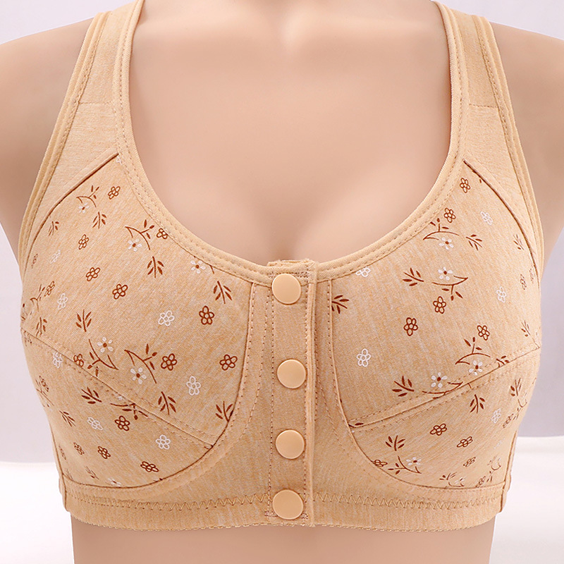 New printed vest-style front buckle push up middle-aged and elderly bra plus size no steel ring skin-friendly comfortable anti-sagging bra