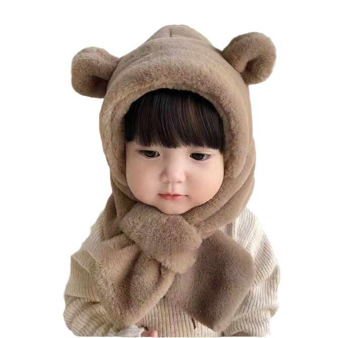 Baby winter warm hat scarf integrated fleece-lined thick windproof ear protection boys and girls thick plush hat