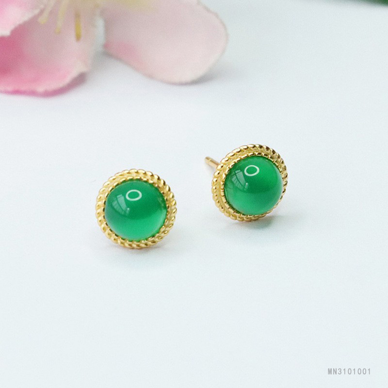 As soon as Yu S925 silver inlaid with natural green agate earrings chalcedony earrings jewelry factory wholesale generation MN3101001