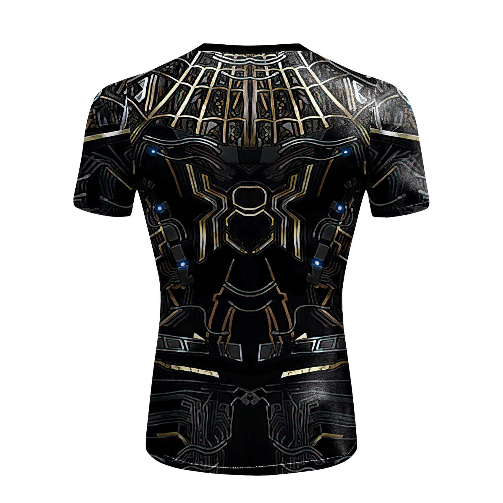 2025 Cross-Border Foreign Trade New Model Marvel Spider Web Print Black and Gold Tight-Fitting Short-Sleeved T-Shirt Casual Sports Fitness Quick-Drying