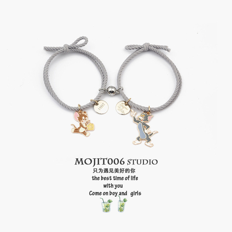 Melody Culomi Couple Bracelet Pair for Boyfriend Small Leather Case Best Friend Magnet Attraction Bracelet Headband Women