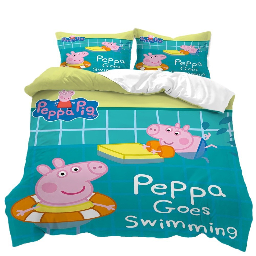 Cross-Border Home Textiles Customized with Pictures of Peppa Pig Three-Piece Set Digitally Printed and Shipped on Behalf of
